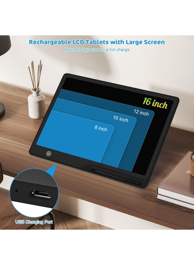 Writing Tablet,16 Inch Colorful Screen Rechargeable  Board Toddler Educational Toys for 3 4 5 6 Years Old Boys Girls Reusable Portable Drawing Tablet Christmas Toys Gifts for Kids (Black) - Image 2